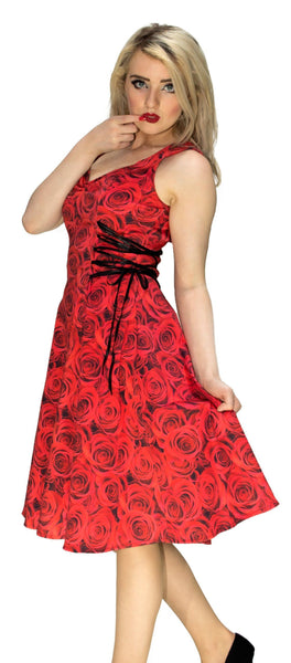 Signature Stylish Red Rose Midi Dress - Delilah - Dr Faust