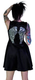 Silver Sequin Wings Black Silk Mini Dress - Hope - Dr Faust
