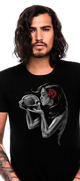 Day of the Dead Love Skull Black Men's T-Shirt - Gabriel - Dr Faust