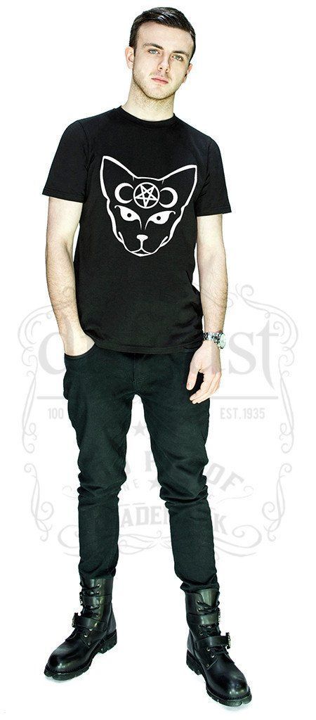 Bast Cat with Moons and Pentagram Black T-Shirt - George - Dr Faust