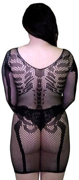 Skeleton Printed Fish Net Black Sheer Mini Dress - Sabine - Dr Faust