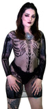 Skeleton Printed Fish Net Black Sheer Mini Dress - Sabine - Dr Faust
