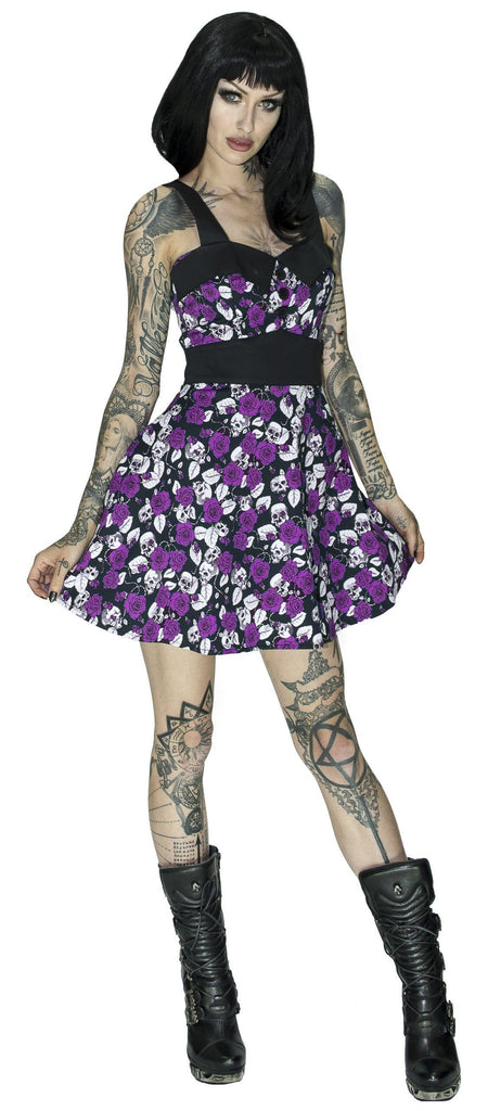 Skulls and Purple Roses Mini Dress - Michelle - Dr Faust