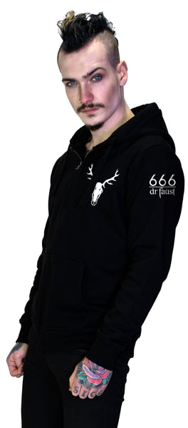 Stag Skull 666 Thick Men's Black Hoodie - Konnor - Dr Faust