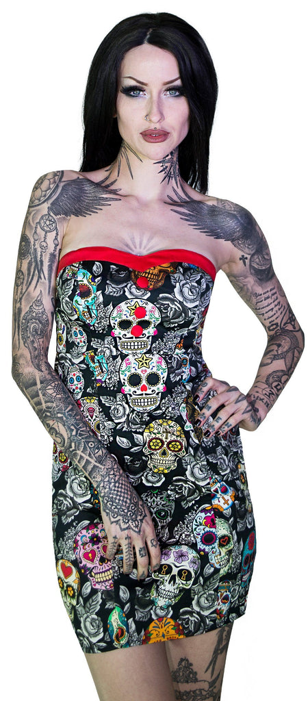 Sugar Skulls Colourful Mini Dress - Annalee - Dr Faust