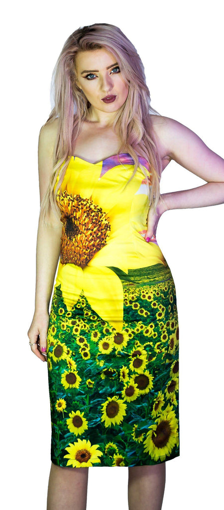 Sunflower Field Summer Colourful Midi Dress - Becka - Dr Faust