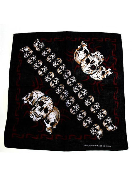 Triple Large Skulls Black Cotton Bandana - Trent - Dr Faust
