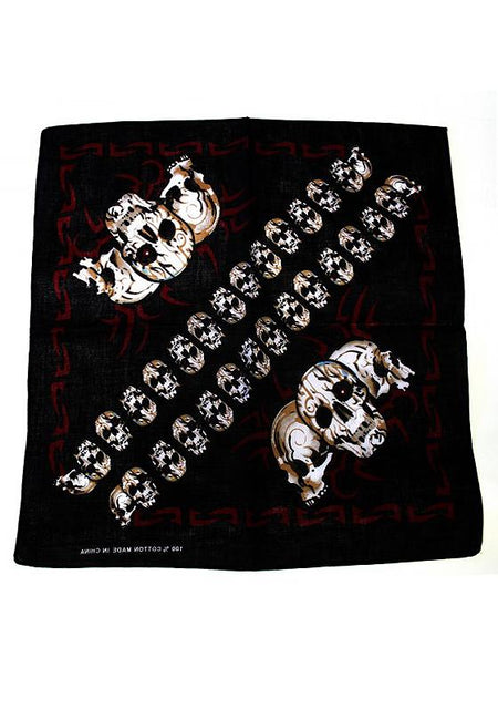 Triple Large Skulls Black Cotton Bandana - Trent - Dr Faust