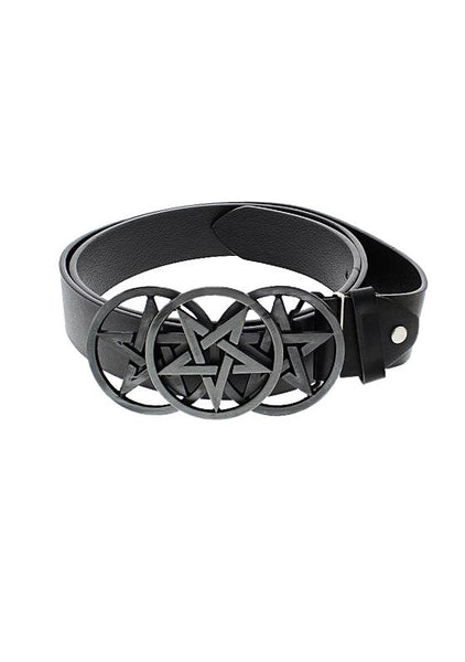 Triple Pentagram Buckle Black Vegan Leather Belt - Remy - Dr Faust