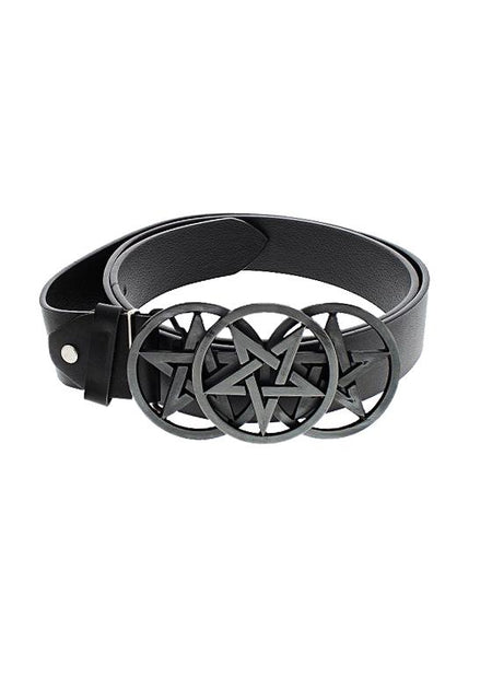 Triple Pentagram Buckle Black Vegan Leather Belt - Remy - Dr Faust
