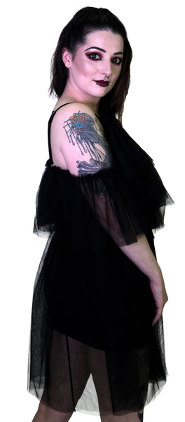 Vapour Mesh Black Sheer Mini Dress - Cardi - Dr Faust