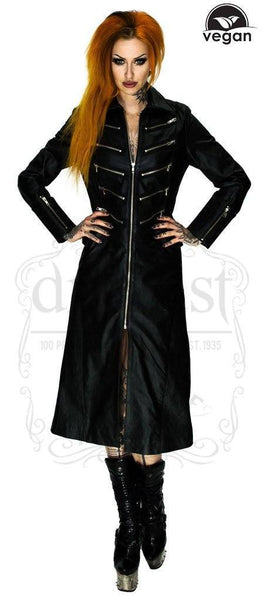 Vegan Leather Alternative Long Black Coat - Bellona - Dr Faust