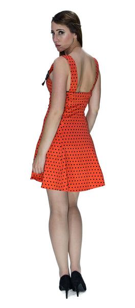 Orange Black Polka Dot Mini Dress - Vera - Dr Faust