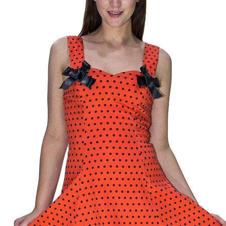 Orange Black Polka Dot Mini Dress - Vera - Dr Faust