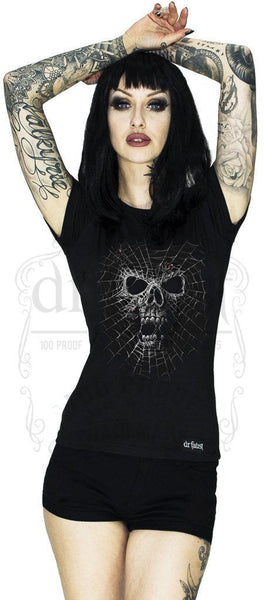 Skull in a Cobweb Black T-Shirt - Celeste - Dr Faust