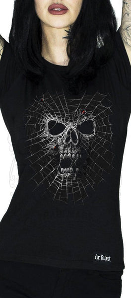 Skull in a Cobweb Black T-Shirt - Celeste - Dr Faust