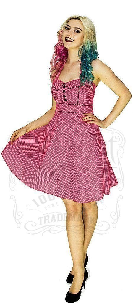 White Polka Dot Powder Pink Vintage Midi Dress - Sophie - Dr Faust