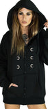 Silver Moon Buttons Nu Goth Women's Black Hoodie - Ximena - Dr Faust