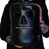 Zipper Head Face Black Vegan Leather Backpack - Corey - Dr Faust